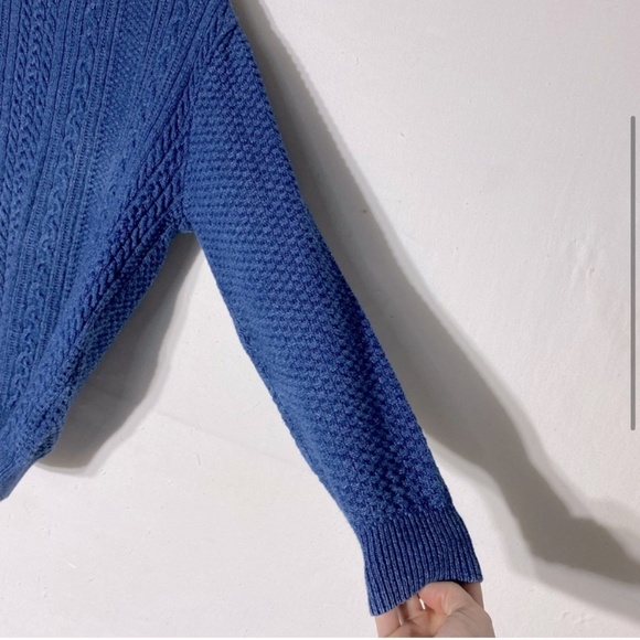 Vintage Silana Denim Blue Cable Knit Cotton Crew Neck Sweater M - Picture 3 of 15